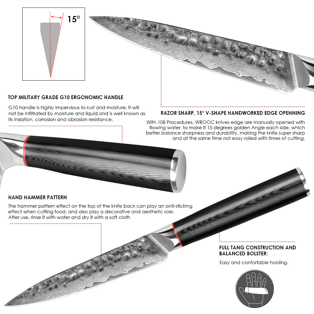 手工鍛造黑波紋手柄大馬士革錘紋廚刀-萬用刀