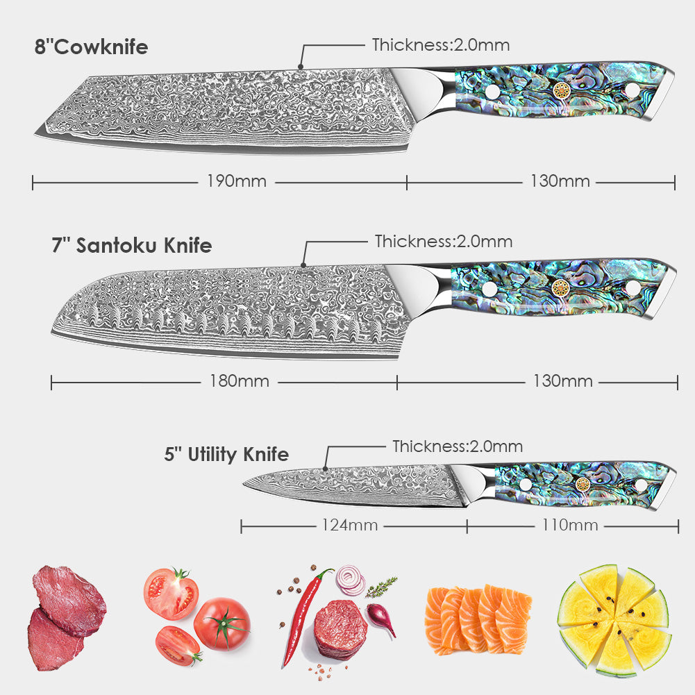 鮑魚殼系列-牛刀+三德刀+萬用刀 – Sakura Blade -櫻花刃サクラブレード